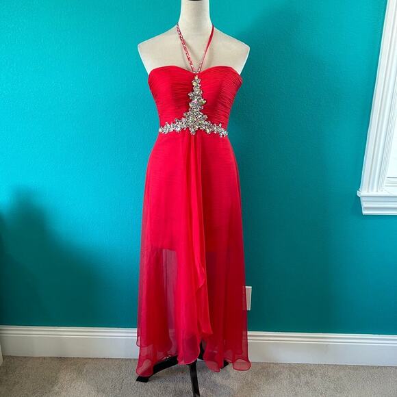 Mac Duggal 65126 Cherry Red Gala Prom Gown Dress Formal Elegant Beaded Size 0 - Picture 2 of 10